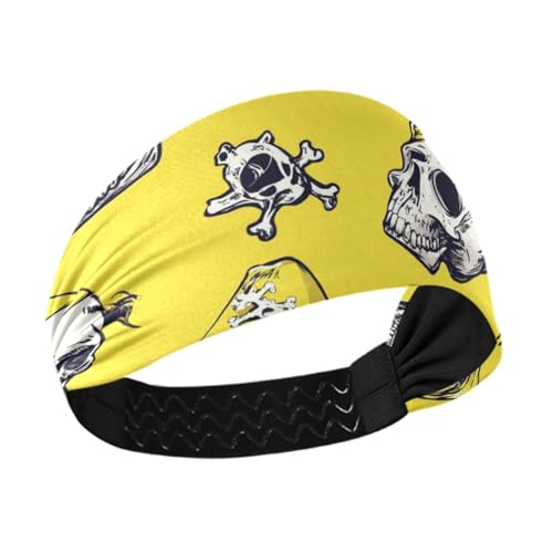 Totenköpfe Pirat Scharlachgelb rutschfest? Dickes Stirnband, elastisches Schweißband für Athletik, Sport, Basketball, Athletik, Sport, Fitnessstudio, Diadema para mujer von miaozhen