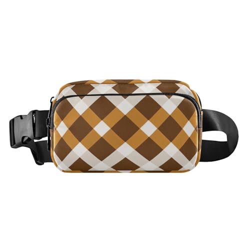 Trendige Braun Karierte Karo Plaid Stilvolle Laufgürtel Tasche Taille Pack für kleine Geschäftsleute Mini mit Verstellbarem Gürtel für Workout Running Wandern accesorios para correr mujer, trendy von miaozhen