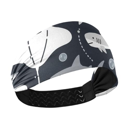 Undermarine Shark dunkelblaue rutschfeste breite Stirnbänder für Damen, dehnbares Haar für Sport, Fitnessstudio, Athletik, Sport, Fußball, Diadema para mujer von miaozhen