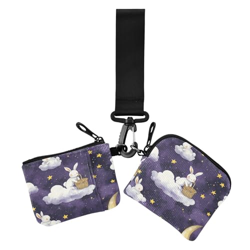 Violette Wolken Kaninchen Mond Dual Wristlet Wallets für Frauen Slim Portable Visitenkartenetui Geld Organizer mit Reißverschluss Münzfach für Mädchen 2 Stück estuches para tarjetas de credito von miaozhen