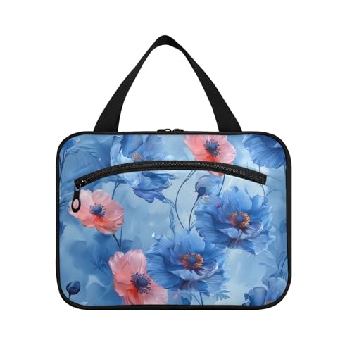 Washpainting Make-up-Tasche zum Aufhängen, Mohnblumen-Motiv, Himmelblau, mit Haken, Designer-Kompaktzubehör für Damen, Bolso de Mano Para, Hombre L, Washpainting Poppy Sky Blue, Modern von miaozhen