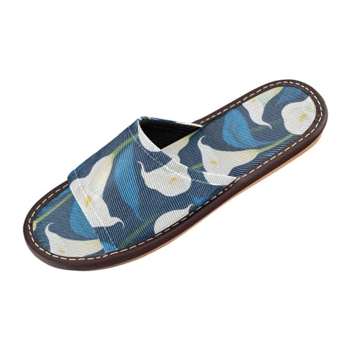 Weiße und blaue Calla-Lilien für Damen und Herren, Dusch-Hausschuhe, für drinnen und draußen, tragbar, weich, personalisierbar, offener Zehenbereich, für Party, Reisen, Gäste, Mokassine, Para Mujer von miaozhen