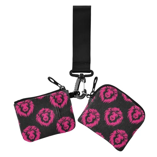 Wild Animal Lion Magenta Valentines Damen Dual Wallets Busniess Kartenetuis Kompakte Größe Kartenhalter mit Reißverschlusstasche für Damen 2 Packungen de crédito para hombre, Wild Animal Lion Magenta von miaozhen