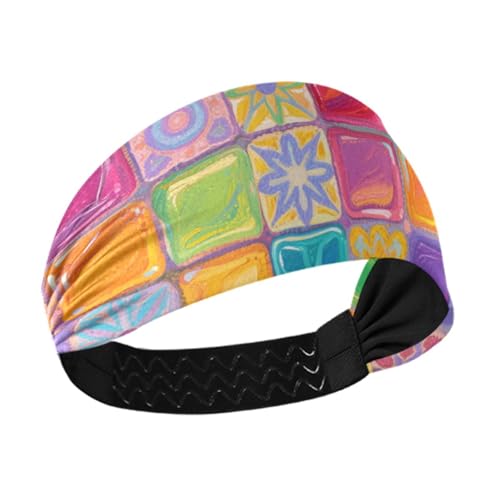 Yoga-Stirnbänder aus farbigem Glasblock, Blumenmuster, feuchtigkeitsableitend, elastische Tennis-Schweißbänder für Wandern, Sport, Laufen, Fitnessstudio, Vinchas para el cabello de mujer von miaozhen