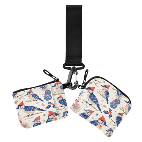 Zarte Karikatur Specht dunkelblau Winter Frauen Doppel Geldbörsen Bus Power Kartenetui dünne flache Münze Austauschhalter mit Schlüsselanhänger für Damen 2 Stück Para Meter Tarjetas de credito, zarte von miaozhen