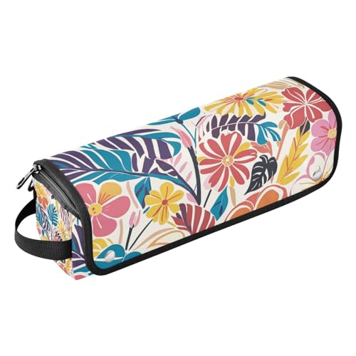 miaozhen 2-in-1-Haar-Werkzeug-Organizer mit hitzebeständiger Matte, wasserdicht, tragbar, offen, flach, Reisetasche für Lockenstab Glätteisen, flacher Haartrockner, bunte Sommer-Hawaii-Blumen von miaozhen
