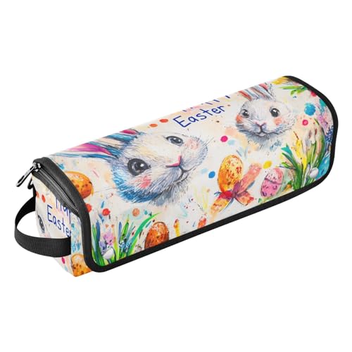 miaozhen 2-in-1-Haar-Werkzeug-Organizer und hitzebeständige Matte, tragbare Reise-Tragetasche für heiße Werkzeuge, Lockenstab und Glätteisen, Haarvolumizer, Frohe Ostern, Hase, Lilie, Aquarell-Eier, von miaozhen