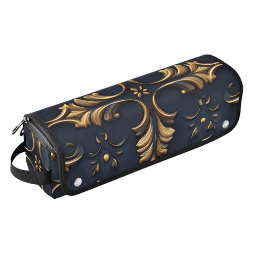 miaozhen 2-in-1 Lockenstab Reiseetui mit abnehmbarer hitzebeständiger Matte, wasserdicht, Reise-Organizer für Flacheisen, heiße Werkzeuge und Haarpflege-Zubehör, Schwarz und Gold, Vintage-Blumen-Haar, von miaozhen