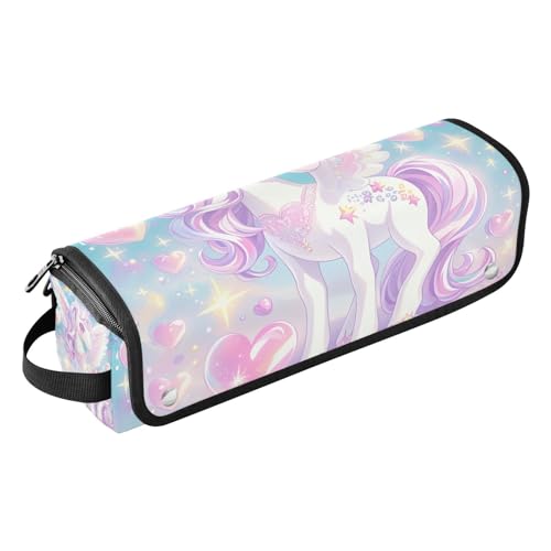 miaozhen 2-in-1 Lockenstab Reiseetui mit hitzebeständigem Pad, abnehmbares Haarstyling-Zubehör, Organizer für Glätteisen, Lockenstab, Haartrockner, niedliche Cartoon-Einhörner, Glitzer-Herzen für von miaozhen