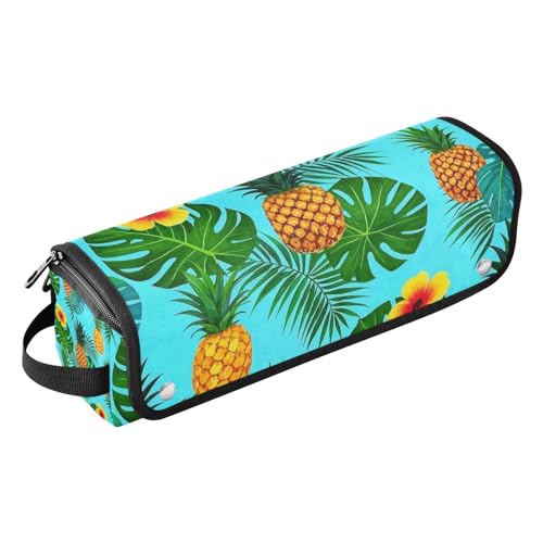 miaozhen 2-in-1-Lockenstab-Reisetasche und hitzebeständige Matte, wasserdicht, Reise-Organizer für Glätteisen, Lockenstab, Haartrockner, Sommer, Ananas, Palme, Blume, blaue Reisetasche für Haare von miaozhen
