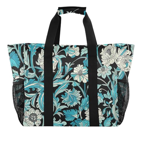 miaozhen Allzweck-Tragetasche für Damen, William Morris, blaugrüne Blume, zusammenklappbar, sanddichtes Segeltuch von miaozhen