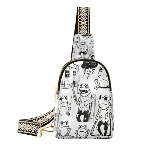 miaozhen Bad Toad Frog Vintage Grey Sling Bag Men Cute Body Bag for Women for Travel Bad Toad Frog Vintage Grey, Bad Toad Frog Vintage Grey von miaozhen