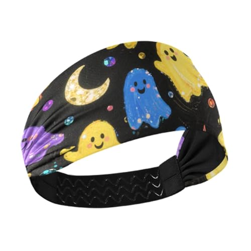 miaozhen Before Christmas Bunte Geister, feuchtigkeitsableitend, extra breit, Stirnbänder für Damen, dehnbares Schweißband für Yoga, Radfahren, Sport, Make-up, Banda para el cabello von miaozhen