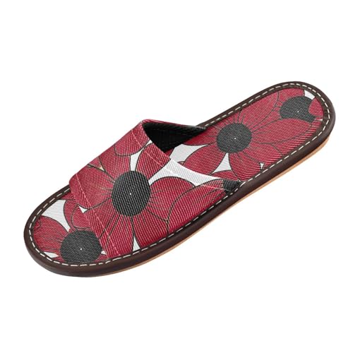 miaozhen Black-eyed Susan Simple Line Art Valentinesnes Rote Duschhaus-Hausschuhe für den Innenbereich, tragbar, gemütlich, persönlich, offener Zehenbereich, für Reisen, Pool, Party, Pantuflas para von miaozhen