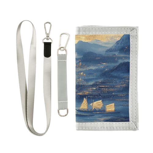 miaozhen Blau-goldene chinesische Retro-Landschaft, dreifach gefaltete Geldbörse, Kartenhalter, Geschenke für junge Pop, lässig, mit Umhängeband, Billetera Para Hombre, Blau-Gold, chinesische miaozhen Blau-goldene chinesische Retro-Landschaft, dreifach gefaltete Geldbörse, Kartenhalter, Geschenke für junge Pop, lässig, mit Umhängeband, Billetera Para Hombre, Blau-Gold, chinesische von miaozhen