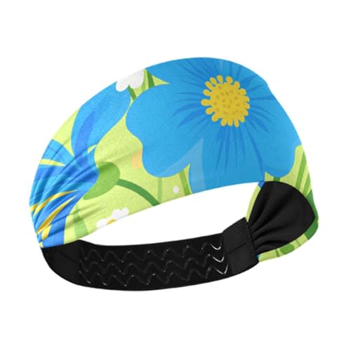 miaozhen Blaue Blumen Illustrationsstil, rutschfeste Stirnbänder für Erwachsene, elastische Schweißbänder für den Kopf für Workouts Fußball Waschen Gesicht Tennis Diadema para ni?as von miaozhen