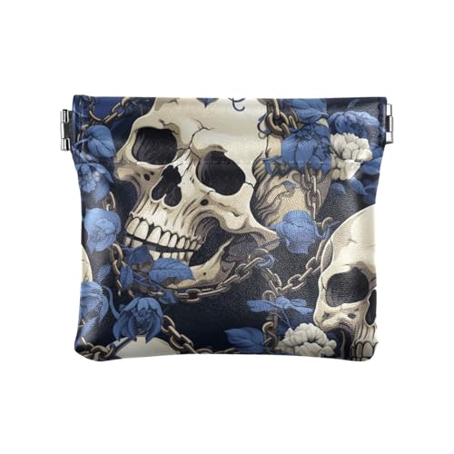 miaozhen Blaue Blumen Totenköpfe Hippie Damen Herren Leder Münzgeldbörsen Wasserdicht Make-up Tasche Wechselgeldbörse für Damen Handtasche portamonedas para, Blaue Blumen, Totenköpfe, Hippie, 1 size von miaozhen