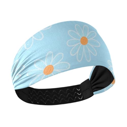 miaozhen Blaue Gänseblümchen-Blume, feuchtigkeitsableitend, niedliche Stirnbänder für Damen, dehnbare Schweißbänder für Damen, zum Wandern, Sport, Volleyball, Tennis, Banda para el cabello von miaozhen