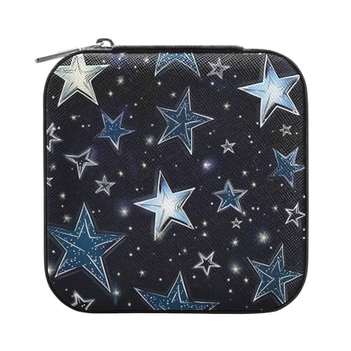 miaozhen Blaue Sterne, abstraktes schwarzes Muster, Mini-Schmuck-Reiseetui, klein, Reise-Schmuck-Organizer (Benutzer), tragbar für Frauen von miaozhen