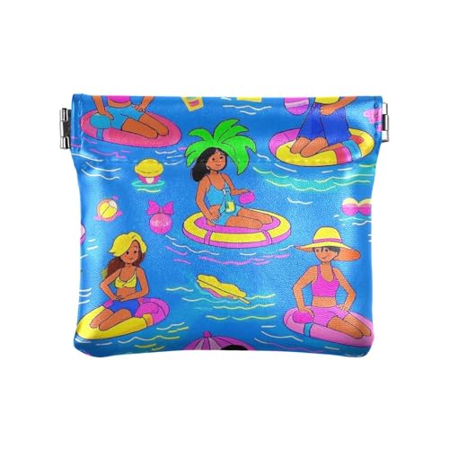 miaozhen Blaue Strandparty Cartoon Sommer Frauen Leder Bargeld Geldbörse Wasserdicht Mini Kleingeld Geldbörse Münzfach für Damen Handtasche monedero para carro, Blaue Strandparty Cartoon Sommer, 1 von miaozhen