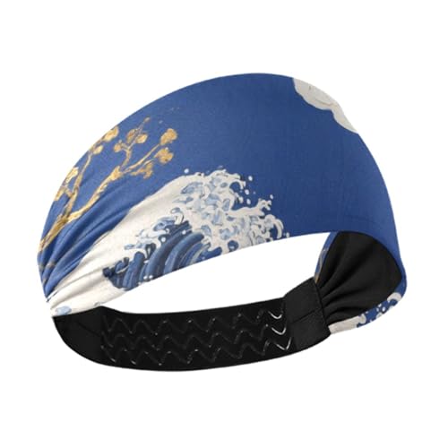 miaozhen Blaue und goldene Wellen und Wolken, rutschfestes Schweiß-Stirnband für Damen, für Fußball, Fußball, Wandern, Fitnessstudio, Banda para la cabeza von miaozhen