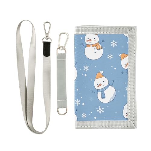 miaozhen Blauer Schneemann Winter Weihnachten dreifach gefaltete Geldbörse für Kreditkarten minimalistische leichte Geldklammer mit Umhängeband Carteras para hombres, Blauer Schneemann Winter von miaozhen