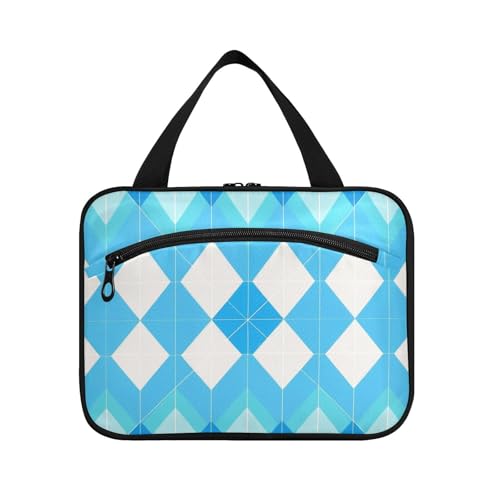 miaozhen Blue Lozenge Rhomb hängende Reise-Make-up-Tasche für Frauen mit Haken, Designer-Essentials für Reisezubehör für Frauen, Bolsas Para Maquillaje L, Blaue Raute, Modern von miaozhen