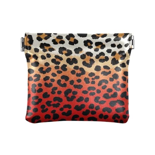 miaozhen Bolsa Pequena Para Monedas Geldbörse mit Gepardenfell-Optik, Rot / Braun, Farbverlauf, Kartenorganizer, niedliches Kleingeldfach mit Verschluss, Gepardenfellhaut, rotbraun, Farbverlauf, 1 von miaozhen