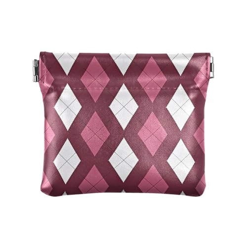 miaozhen Braun Rot Kariert Rhombus Plaid Damen Kleine Leder Münzbörse Einzigartiger Münzhalter für Damen Handtasche de mujer para monedas, Braun-rot kariertes Rautenkaro, 1 size von miaozhen