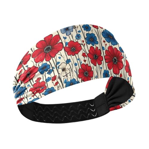 miaozhen Bunte Blume 4. Juli Unabhängigkeitstag rutschfeste Übungs-Stirnbänder für Damen, elastische Schweißbänder für den Kopf zum Waschen des Gesichts, Volleyball, täglicher Gebrauch, Volleyball von miaozhen