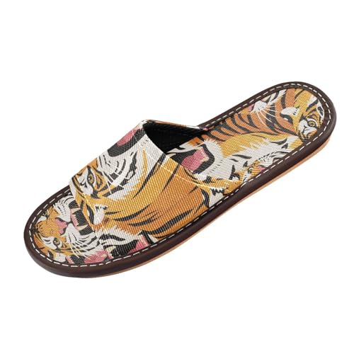 miaozhen Bunte Cartoon-Tiger-Hausschuhe für drinnen und draußen, waschbar, gemütlich, Gummisohle, für Gäste, Hotel, Reisen, Flugzeug, Chanclas para hombres, Bunte Cartoon-Tiger, 36/36.5 EU von miaozhen