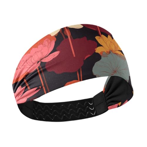 miaozhen Bunte Seerosen und Blätter, rutschfest? Sportliches Stirnband für Damen, elastische Schweißbänder für Laufen, Volleyball, Laufen, Wandern, Diademen von miaozhen