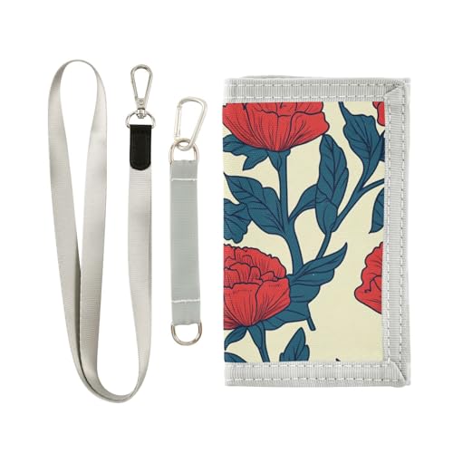 miaozhen Carnation Ethno Art Style Fashion Trifold Pocket Wallet for Credit Cards Unique Lighweight Purse with Lanyard Billetera Tarjetero para hombre, Ethno-Kunst-Stil mit Nelken-Design, 1 size von miaozhen