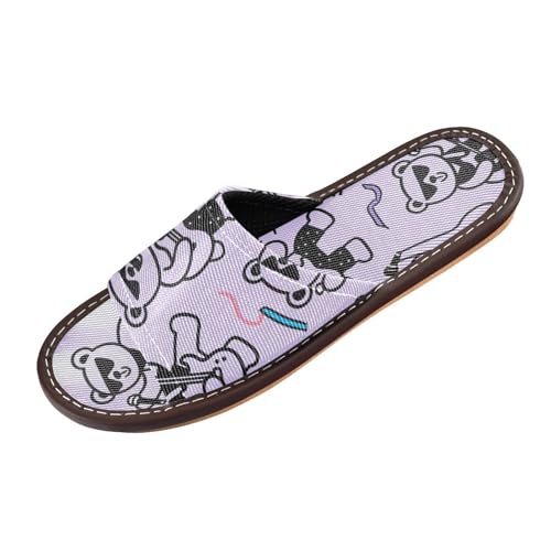 miaozhen Cool Band Bear Damen-Hausschuhe, für drinnen und draußen, tragbar, gemütlich, personalisierbar, Schlupfschuhe, offener Zehenbereich, für Flugzeuggäste, Party, Pantuflas para ni?as, Cool Band von miaozhen