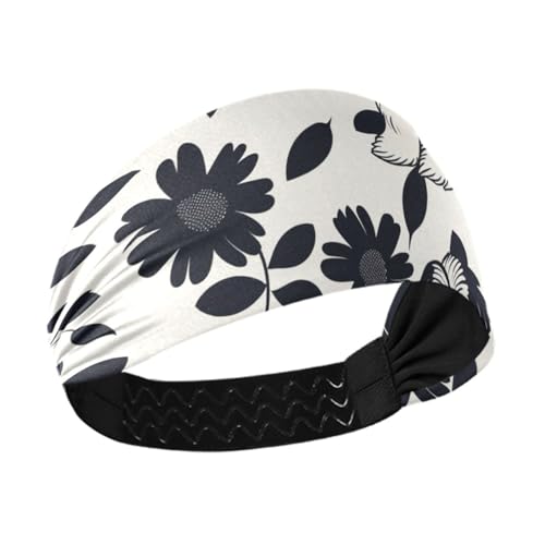 miaozhen Cooling-Workout-Stirnbänder für Damen, Motiv: Old English Sheepdog, Blumenmuster, schwarz, dehnbares Schweißband für Radfahren, Sport, Radfahren, Fitnessstudio, Diademas para el cabello von miaozhen