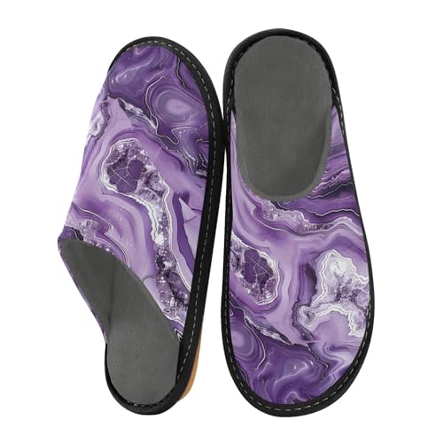 miaozhen Damen-Hausschuhe, Amethyst-Marmor-Druck, warme Hausschuhe für Damen, Innenbereich, Memory-Schaum, Hausschuhe, Zimmer-Hausschuhe, Größe 45 von miaozhen