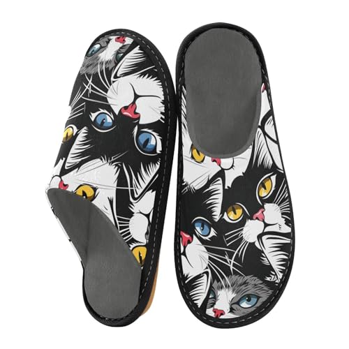 miaozhen Damen-Hausschuhe, Comic-Katzen, schwarz-weiß, Hausschuhe für den Innenbereich, Memory-Schaum, Hausschuhe, Hausschuhe, Bettpantoffeln, Größe 45 von miaozhen