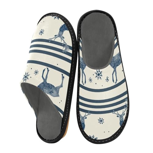 miaozhen Damen-Hausschuhe, Elch, Weihnachten, Hirsch, Blau, für den Innenbereich, Memory-Schaum, Hausschuhe, warme und gemütliche Hausschuhe von miaozhen