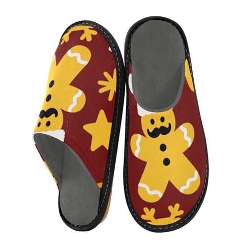miaozhen Damen-Hausschuhe, Motiv: Frohe Weihnachten, niedlicher gelber Lebkuchen, für den Innenbereich, Memory-Schaum, flauschige Hausschuhe, Hausschuhe, Zimmerpantoffeln von miaozhen