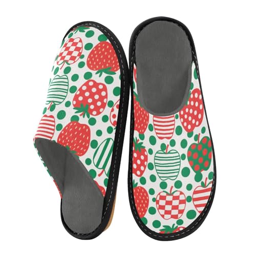 miaozhen Damen-Hausschuhe, Rot und Grün, gepunktet, für den Innenbereich, Memory-Schaum, Hausschuhe, warme Hausschuhe für Damen, Zimmer-Hausschuhe, Rote und grüne gepunktete Äpfel, 37.5/38 EU von miaozhen