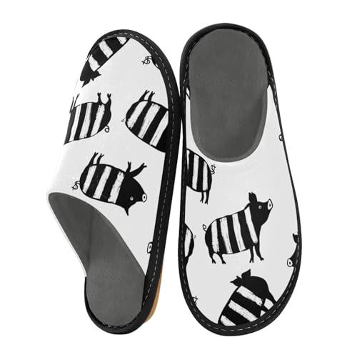 miaozhen Damen-Hausschuhe, schwarz-weiß gestreift, Schweine-Hausschuhe, für Innenbereich, Memory-Schaum, Hausschuhe, gemütliche Hausschuhe von miaozhen