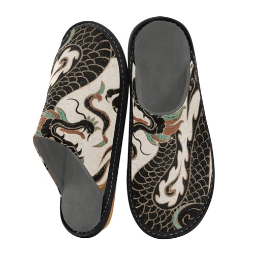 miaozhen Damen-Hausschuhe, schwarzer chinesischer Drache, Hausschuhe, Memory-Schaum, gemütliche Damen-Hausschuhe, Schwarzer chinesischer Drache, 38.5/39 EU von miaozhen