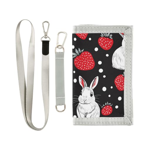 miaozhen Dots Rabbit Strawberries Vivid Trifold Slim Wallet Coole Geschenke Nylon Casual Slim Wallet für Männer mit Lanyard Carteras Para Hombre, Dots Kaninchen Erdbeeren lebendig, 1 size von miaozhen