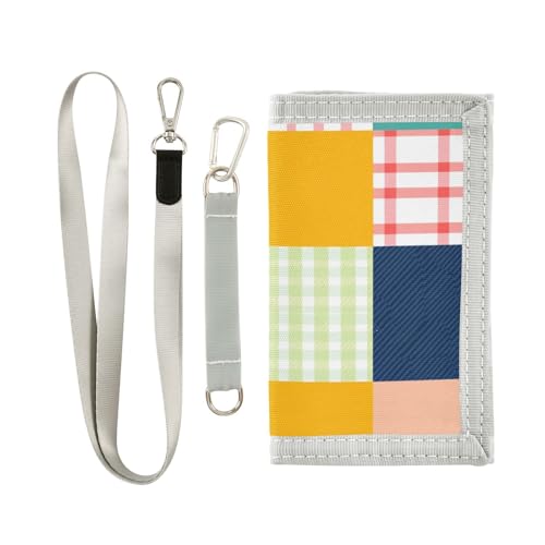 miaozhen Dreifach gefaltete Geldbörse mit Gingham-Karomuster, minimalistisch, lässig, Geldklammer mit Umhängeband, Billeteras para hombre, Kariertes Gingham-Spleißen, 1 size von miaozhen