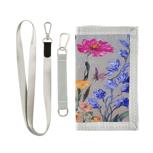 miaozhen Dreifach gefaltete Geldbörse mit Retro-Blumen mit Farb-Ölgemälde, Geschenke für junge, einzigartige, bunte Geldklammer-Geldbörse mit Umhängeband, Retro-Blumen mit farbigem Ölgemälde, 1 size von miaozhen
