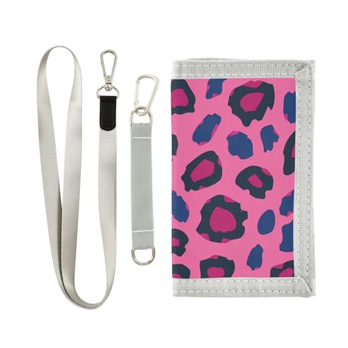 miaozhen Dreifach gefaltete Herren-Geldbörse aus Nylon mit Leopardenmuster, robust, dünn, mit Umhängeband, Billetera Tarjetero Para Hombre, Pfirsich-Leopardenmuster, 1 size von miaozhen