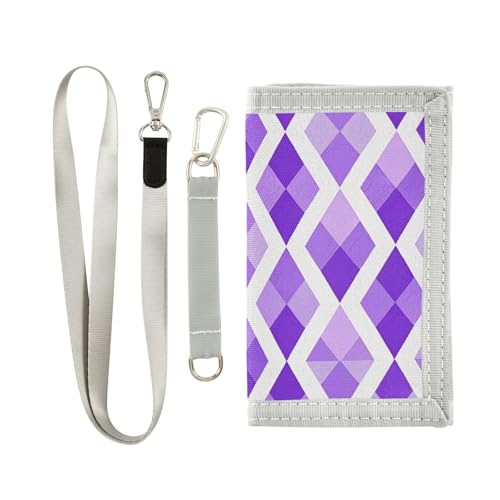 miaozhen Fashion Lavender Checkered Trifold Card Holder Wallet for Credit Cards Minimalistic Sturdy Holder with Money Clip with Lanyard Cartera Para Hombre, Modischer Lavendel, kariert, 1 size von miaozhen