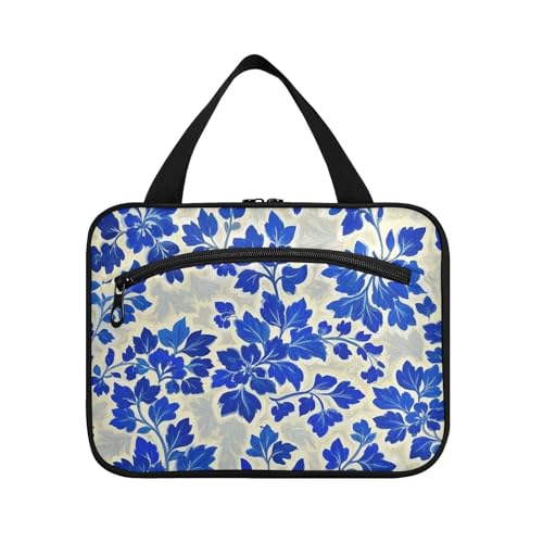miaozhen Fashion Retro Floral Grey Blue hanging travel toiletry bag for men with hook, designer multifunctional for women must bolsa para guardar maquillaje L, Modischer Retro-Blumenmuster, Grau und von miaozhen