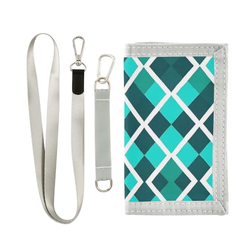 miaozhen Fashion Teal Checkered Plaid Buffalo Trifold Holder with Money Clip for Credit Cards Unique Sturdy Card Wallet with Lanyard Cartera Para Hombre Fashion Teal Checkered Plaid Buffalo 1 Size von miaozhen