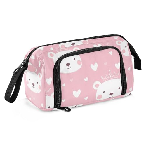 miaozhen Federmäppchen, Organizer, großes Fassungsvermögen, niedliches Federmäppchen, leichtes Federmäppchen mit Reißverschluss, für Erwachsene, Schulbedarf, Cartoon, niedlicher weißer Valentinsbär, von miaozhen